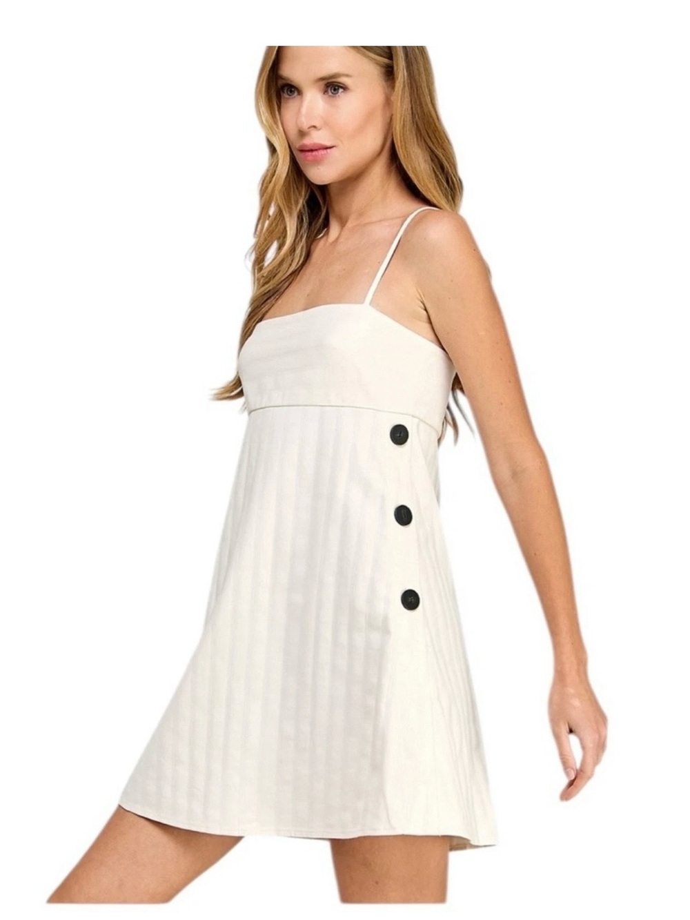 Zara Cream Spaghetti-Strap Mini Dress with Side Buttons off white